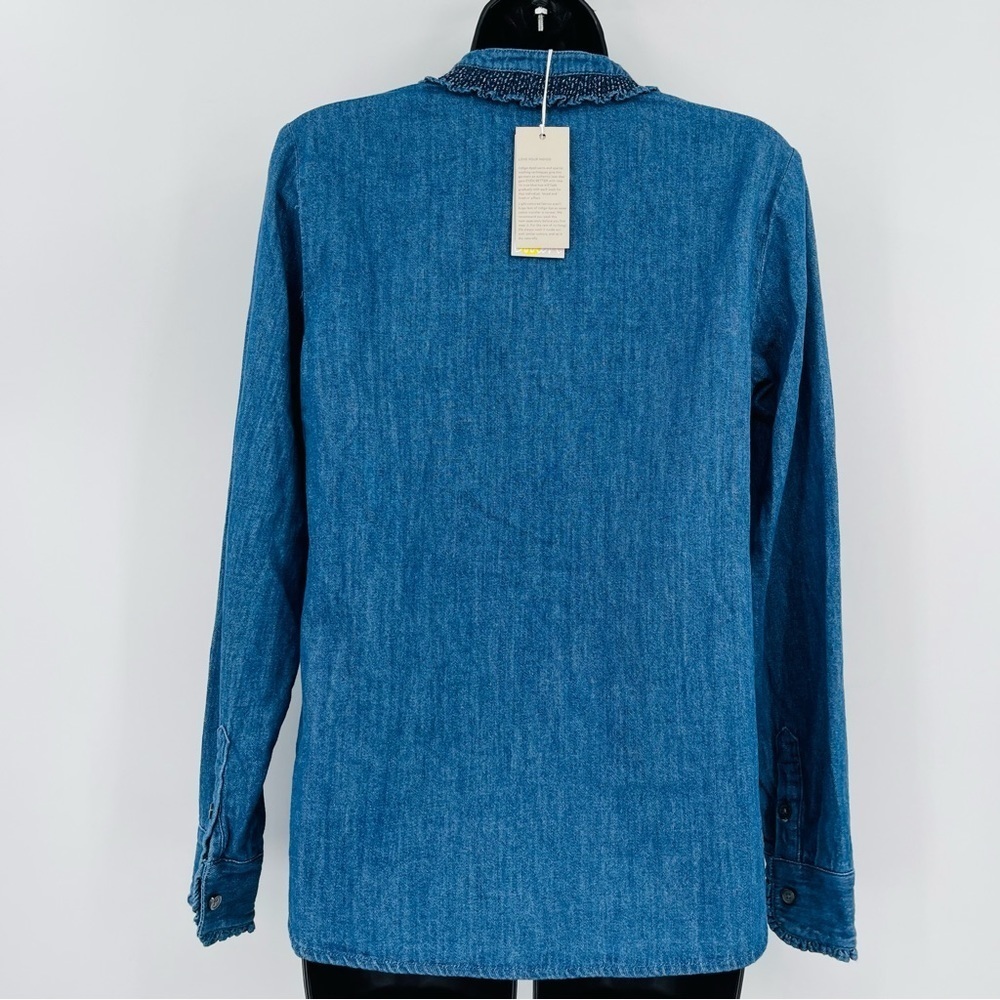 Boden Caitlin smocked shirt mid vintage denim blue ruffle‎ New women's size 6 - Picture 2 of 10